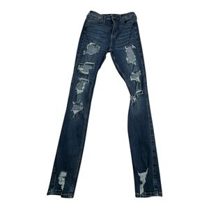 Hollister Womens Curvy Ultra High Rise Super Skinny Jeans W26 L30 Ripped Blue